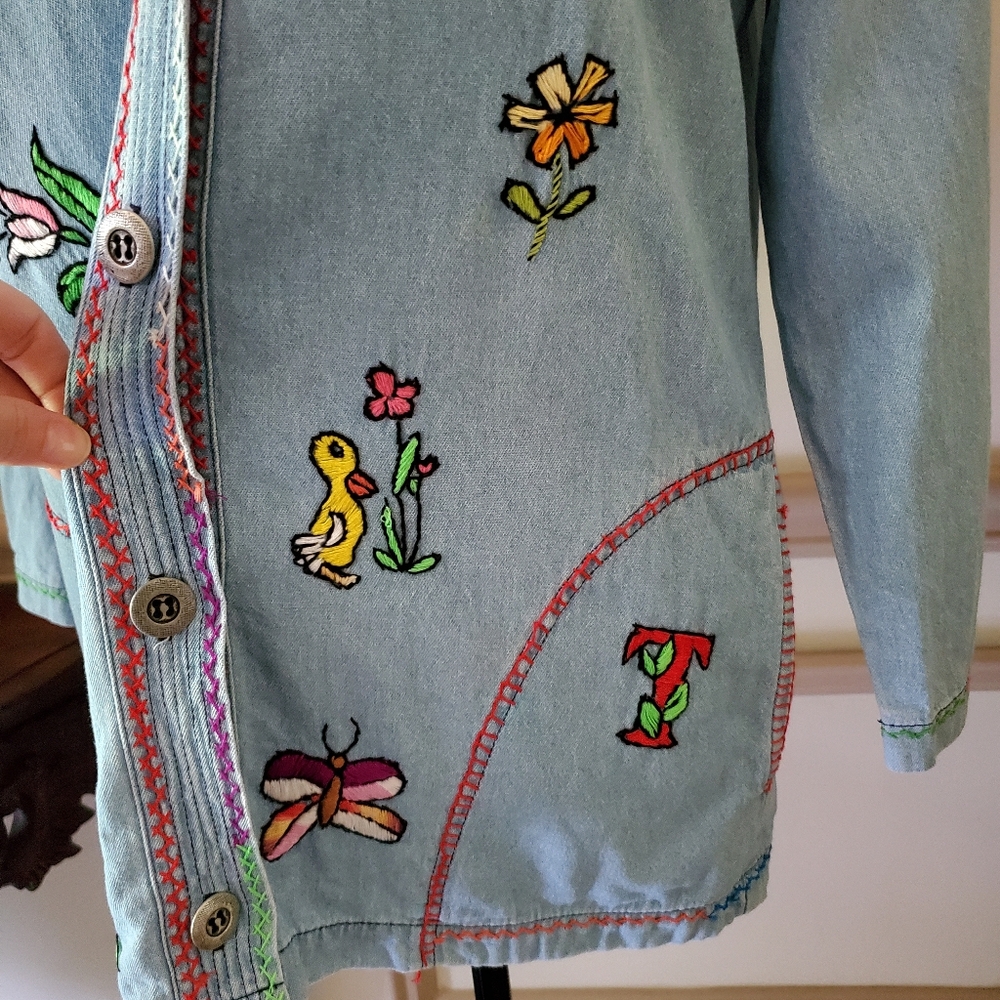 Groovy Vintage Hand Embroidered Lightweight Denim Shacket - Picture 9 of 15